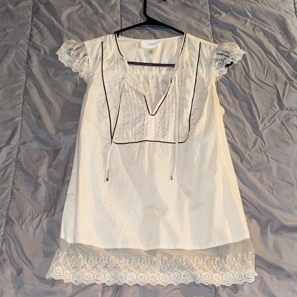 White Lace Trim Blouse
